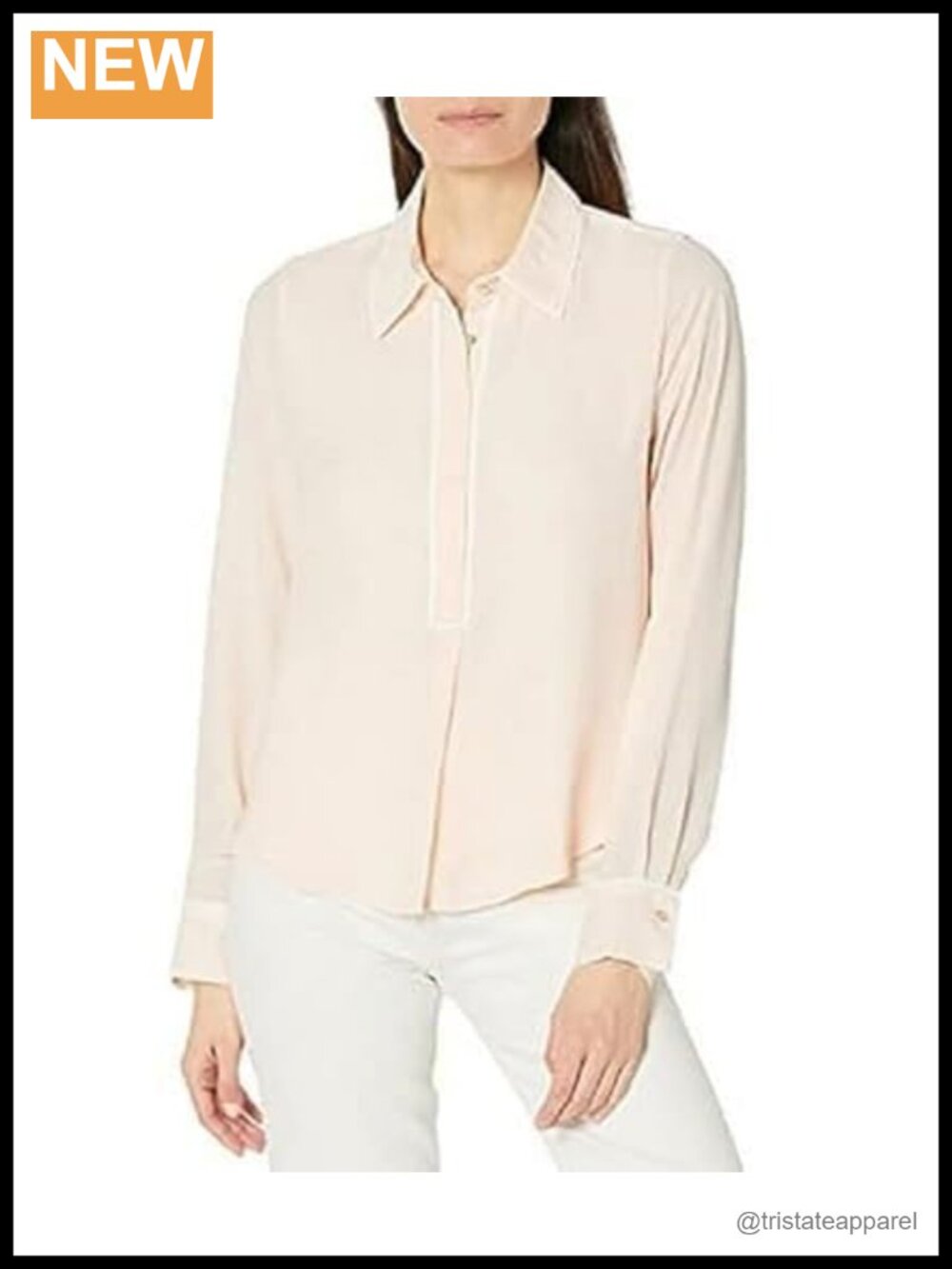 Tommy Hilfiger Women's Long Sleeve Button Down Blouse Contrast Trim Work Shirt